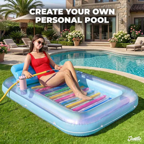 Miniatura 2 de JAMBO Flotador inflable para bronceado en piscina, 70 x 47 pulgadas, flotador de bronceado en piscina con almohada, balsa de agua para relajarse
