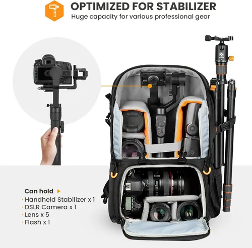 Miniatura 4 de TARION Mochila grande para cámara de 15 litros con compartimento para laptop de 15.6 pulgadas, acceso lateral y cubierta impermeable para fotografía