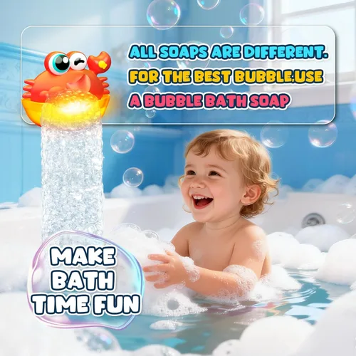 Miniatura 6 de Juguetes de baño para niños de 1 a 3 años, juguetes de baño iluminados para bebés, creador de burbujas de cangrejo con luz colorida, regalos de Rojo