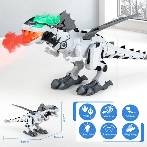 Miniatura 4 de Juguetes de dinosaurio para niños de 3 a 5 años, juguete eléctrico de dinosaurio caminante con respiración de fuego, espray de niebla y sonidos