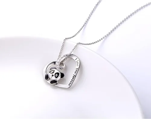 Miniatura 3 de Cadena de plata esterlina y dije de corazón y animal tierno con palabras grabadas, cadena de 18 pulgadas, para mujeres y niñas