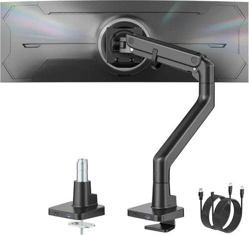 Miniatura 11 de monTEK Brazo de monitor de alta resistencia para pantalla curvada ultraancha de 17-57", soporta hasta 59.4 libras, brazo de resorte de gas