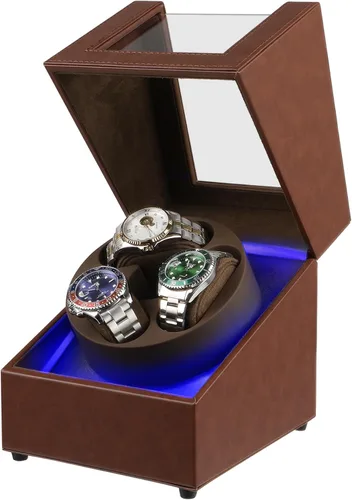 Miniatura 8 de Bobinador de relojes Anyasun para relojes automáticos, caja de bobinador de 3 relojes con pantalla LED, motor japonés ultra silencioso, 4 modos