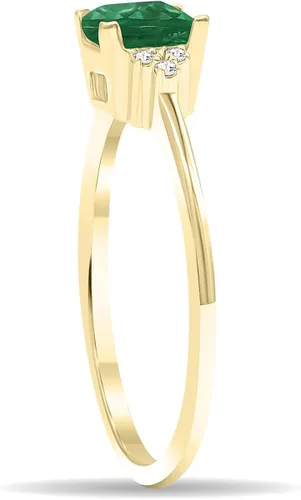 Miniatura 2 de Anillo cuadrado de esmeralda y diamante de media luna para mujer en oro amarillo de 10 quilates
