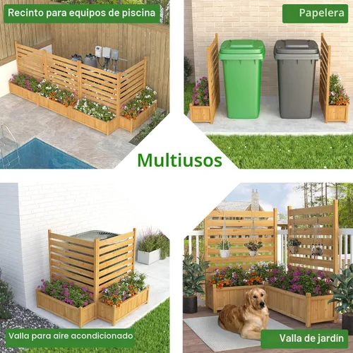 Miniatura 3 de GDLF Valla para Aire Acondicionado, Pantalla de Privacidad de Madera para Exteriores con Jardinera para Bote de Basura, Equipo de Piscina, Kit Sin