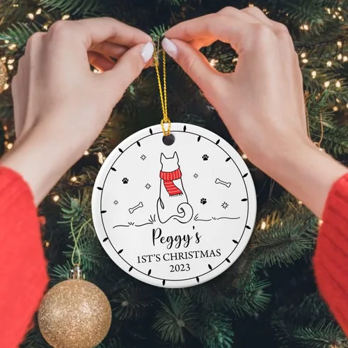 Miniatura 2 de Adorno personalizado de primera Navidad para perro, adorno de cerámica para la primera Navidad del cachorro, decoración de árbol de Navidad, adorno