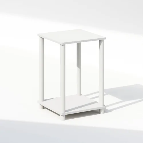 Miniatura 44 de Furinno Mesa de Noche Simplista, Mesita de Noche Pequeña de 2 Niveles con Estante Abierto, Mesa de Cabecera de Montaje sin Herramientas, Mesa