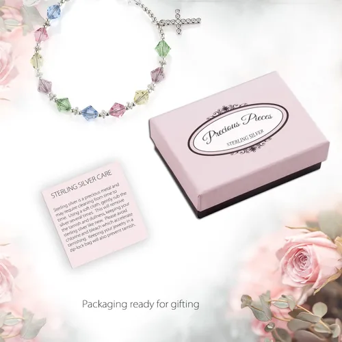 Miniatura 6 de Pulsera infantil de plata de ley con cristales de alta gama y cruz de circonita cúbica (15,2 a 6.5in)
