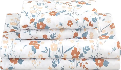 Miniatura 25 de Softan Sábanas de flores naranjas para cama de tamaño King, sábanas estampadas con estampado floral – Sábanas bajeras de microfibra suave