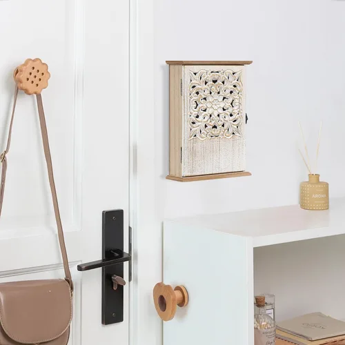 Miniatura 8 de Soporte para llaves de pared con caja de llaves y gabinete de llaves, ganchos de pared de madera para colgar en la pared, estante rústico