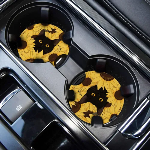 Miniatura 23 de WOCOCN Posavasos para automóvil, portavasos para automóvil, 2.75 pulgadas, antideslizantes y absorbentes, bonitos accesorios interiores para Negro
