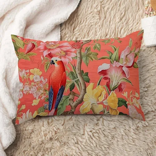Miniatura 35 de ArogGeld Fundas de cojín de estilo chinoiserie, diseño de flores y pájaros, color rosa rubor, diseño de animales de pavo real, jardín asiático