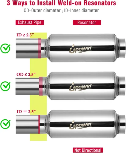 Miniatura 3 de Upower Resonador de escape de entrada y salida de 2.5 pulgadas, cuerpo de 4 x 8.5 pulgadas, silenciador de acero inoxidable recto con longitud total