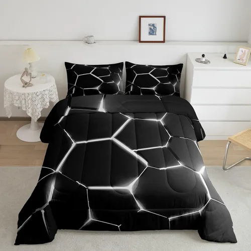 Miniatura 23 de Feelyou Juego de edredón de nido de abeja, edredón hexagonal rojo degradado para niños, niñas, adolescentes, juego de ropa de cama geométrico, Multi
