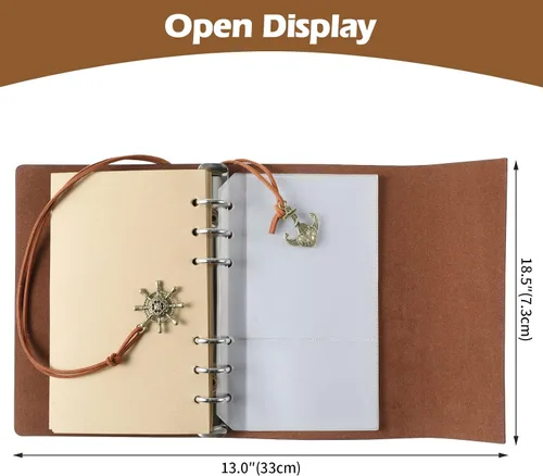 Miniatura 2 de WIHCBEEN - Cuaderno recargable de piel sintética vintage para diario, diario de viaje en relieve con páginas en blanco, tarjetero y colgantes retro