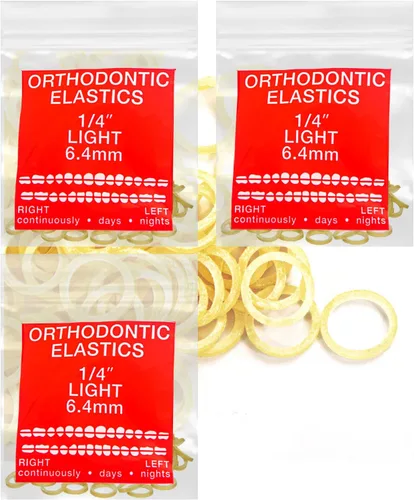Miniatura 9 de Bandas elásticas de látex ámbar 3 paquetes 300 unidades 3/16pulgadas 4.8mm HEAVY Bandas elásticas intraorales Unimedic Bandas de goma dentales