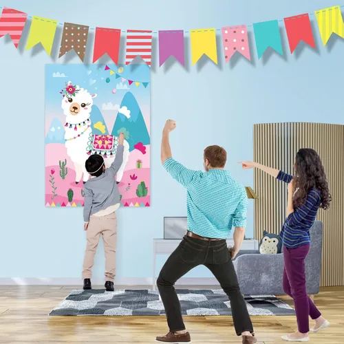 Miniatura 6 de NEBURORA Paquete de 2 pósteres grandes de 21 x 28 pulgadas con 48 calcomanías con temática de llama, suministros de fiesta de cumpleaños para niñas