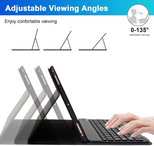 Miniatura 6 de Funda de teclado LAMA para iPad de 10.2 pulgadas, estuche inalámbrico con teclado con soporte para lápices para iPad de 10.2 y 10.5 pulgadas