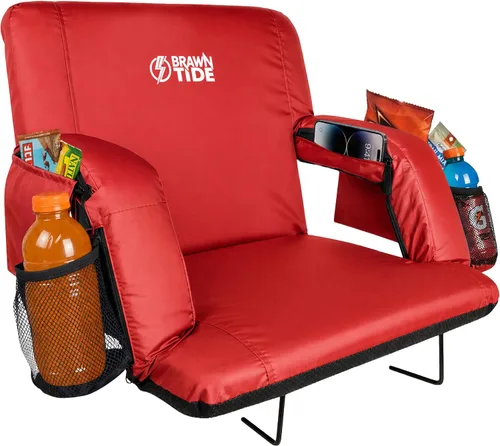 Miniatura 12 de BRAWNTIDE - Asiento para estadio con respaldo, cómodo cojín, acolchado grueso, 2 ganchos para gradas, 4 bolsillos, silla de estadio ideal