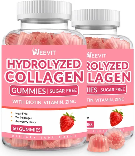 Gominolas de colágeno sin azúcar para mujeres, proteína de colágeno tipo I, II, III, V, X con biotina, vitamina C, D, B12, gomitas de péptidos de