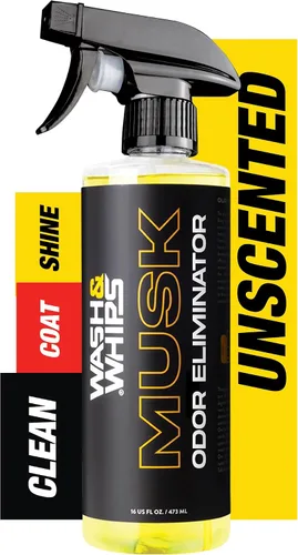 WASH&WHIPS Musk - Eliminador de olores sin perfume, neutraliza los malos aromas, olores y humo del interior del automóvil, ropa, cuero, alfombras,