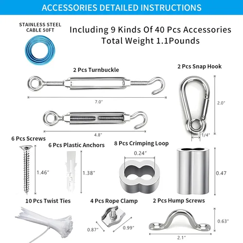Miniatura 3 de Kit de suspensión de luces de cuerda de globo, cable guía de luz para exteriores, cable de acero inoxidable recubierto de vinilo, incluye 50 pies