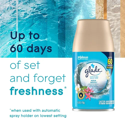 Miniatura 7 de Glade Kit automático de repuesto y soporte de aerosol, ambientador para el hogar y el baño, Aqua Waves, 6.2 onzas, 2 unidades (paquete de 2)