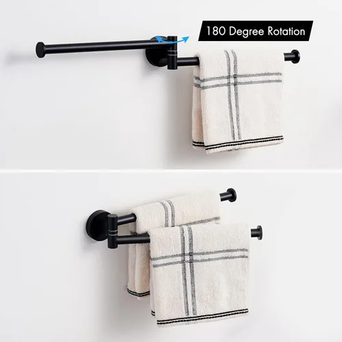 Miniatura 3 de KES Toallero giratorio negro de 9 pulgadas para baño, barra doble con giro de 2 brazos, para cocina, montado en la pared, de acero inoxidable SUS