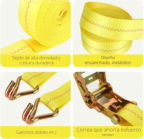 Miniatura 3 de Paquete de 4 correas de trinquete de 2 pulgadas, correas de amarre resistentes de 20 pies con doble gancho en J, resistencia a la rotura de 10,000