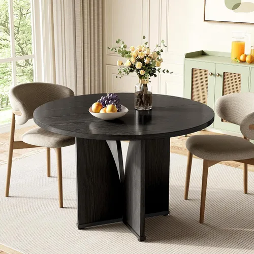 Miniatura 9 de LITTLE TREE Mesa de comedor redonda de 39 pulgadas para 4, mesa de cocina rústica con pedestal estable en forma de X, mesa de comedor