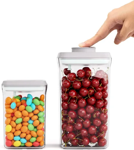 Contenedores herméticos de almacenamiento de alimentos con tapas, contenedores de tapa emergente para organización de despensa, contenedores