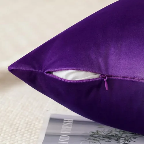 Miniatura 4 de OTOSTAR Juego de 4 fundas de almohada decorativas de terciopelo suave, fundas de cojín lumbares sólidas, fundas de cojín lujosas para sofá, Morado