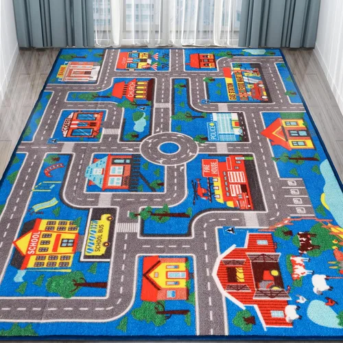 Miniatura 12 de Alfombra de juego para niños, alfombra de autos para niños, alfombra antideslizante con diseño de mapa de ciudad para niños, alfombra para sala