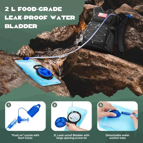Miniatura 4 de Maelstrom Mochila de senderismo de hidratación con bolsa de agua de 2L/3 L, válvula de mordida de alto flujo, mochila de agua para hombres
