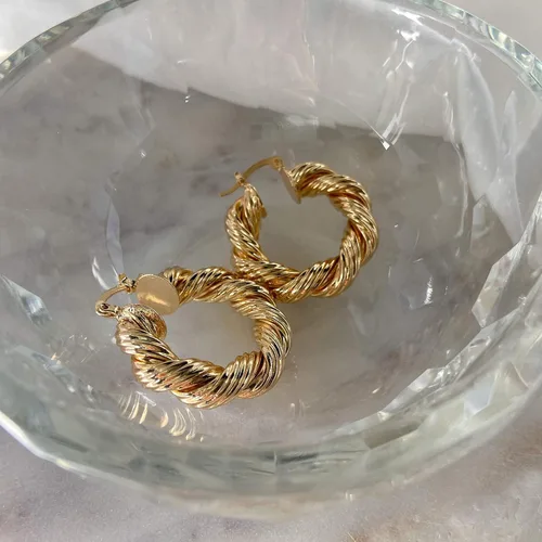 Miniatura 43 de Aretes de aro gruesos de oro para mujer, chapados en oro de 14 quilates, aretes de aro triple, hipoalergénicos, a la moda, aretes de aro gruesos