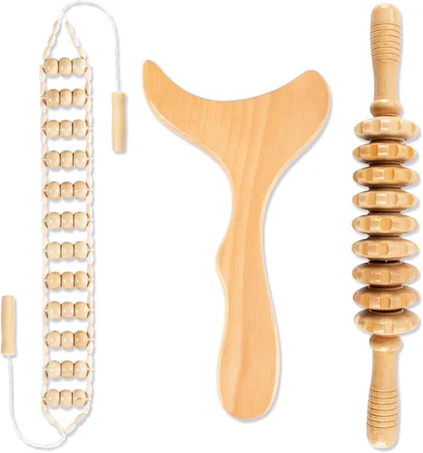 Miniatura 8 de KintKita Herramientas de masaje de terapia de madera, herramienta de cuerda de rodillo de masaje de madera, kit de maderoterapia, masajeador