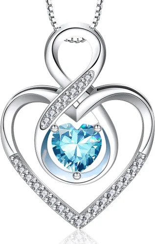 RIVIKO Collar con símbolo de corazón infinito para mujer, plata de ley 925, delicado colgante de corazón para el día de San Valentín, día de la