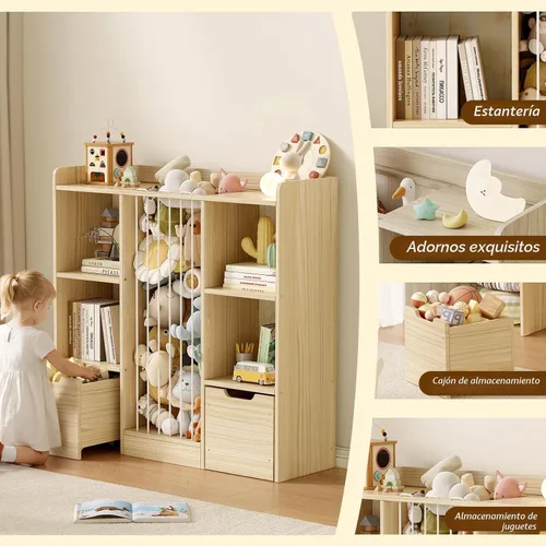 Miniatura 4 de Organizador de almacenamiento de juguetes con almacenamiento de animales de peluche, organizador de juguetes de madera de pino macizo y zoológico