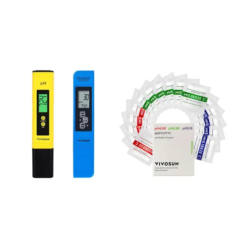 VIVOSUN Kits de medidor digital de pH y TDS y 18 unidades de solución tampón de pH en polvo, pH 6.86/4.00/9.18, polvo tampón de pH para una