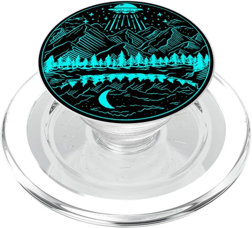 Miniatura 8 de Galaxy UFO Abduction Space Astronaut Nature Lake Moon Alien PopSockets intercambiables PopGrip