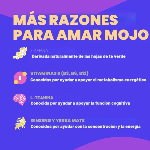 Miniatura 4 de Bolsas de Energía MOJO Sabor Menta, 50 mg de Cafeína por Bolsa, 15 Bolsas, Paquete de 5