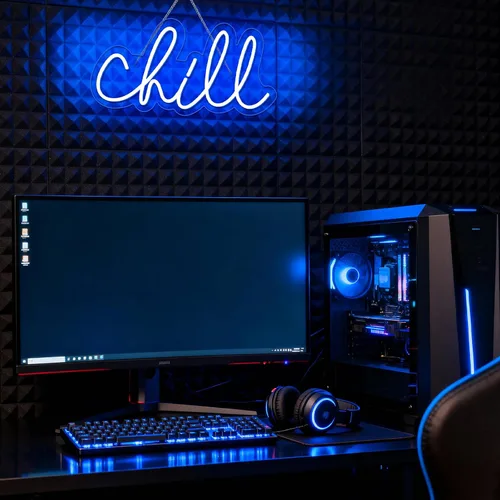 Miniatura 8 de Wanxing Letrero de neón Chill de neón azul para pared, de 14 x 7 pulgadas, luces LED para decoración de pared, luz de neón para dormitorio