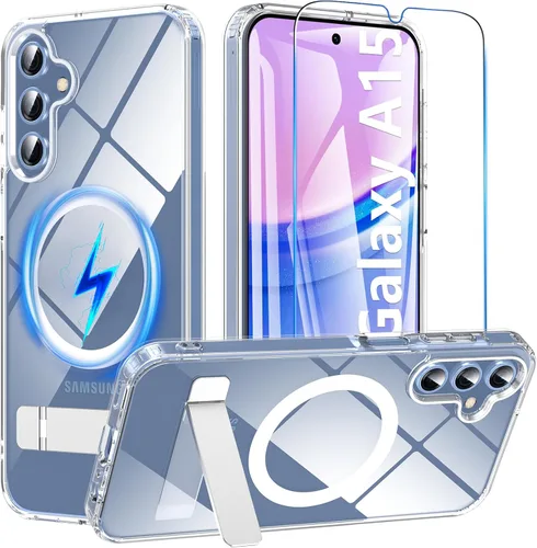Miniatura 13 de OWKEY Funda para Samsung Galaxy A37/A36 Bark Phone Pro 5G con soporte, magnética, a prueba de golpes, para Magsafe translúcida mate, transparente