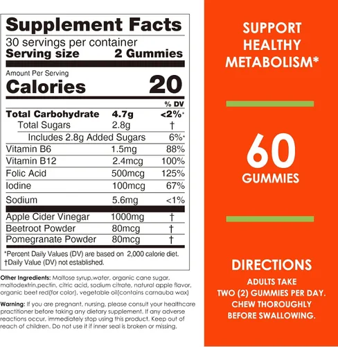 Miniatura 4 de Nature's Key Gomitas de vinagre de sidra de manzana, para apoyo de desintoxicación y limpieza, gomitas veganas ACV con ácido fólico, vitamina B6 B12