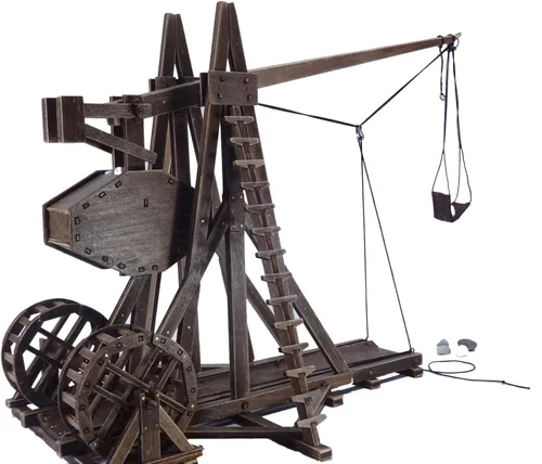 Miniatura 2 de GAWEGM Kits de construcción de modelos de madera - Kit de modelo de Trebuchet de carro antiguo - Máquina de bloques de lanzamiento, rueda giratoria