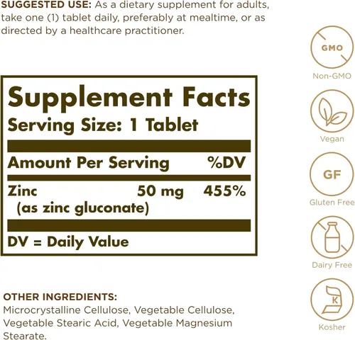 Miniatura 2 de Solgar Zinc de 50 mg, 100 tabletas - Zinc para una piel saludable, sabor y visión - Sistema inmunológico y apoyo antioxidante - Apoya el crecimiento