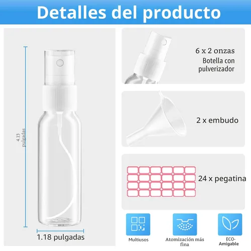 Miniatura 3 de Zoizocp Botellas de aerosol, juego de mini botellas de viaje de plástico de niebla fina vacía transparente de 2 onzas, pequeños recipientes