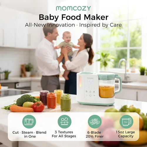 Miniatura 2 de Momcozy AutoMeal Procesador de Alimentos para Bebés – Procesador de Alimentos de Vapor y Mezcla Automática de Un Solo Paso, Taza Grande de 15 oz