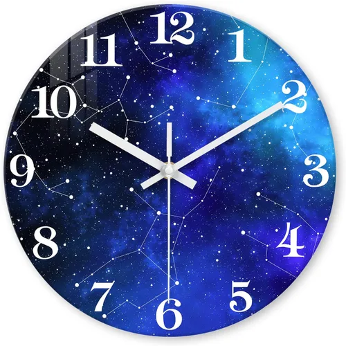 Miniatura 12 de XFM Reloj de pared azul con pilas, 12 pulgadas, silencioso, sin tictac, de cristal, luna, océano, ondas, relojes redondos para decoración de cocina
