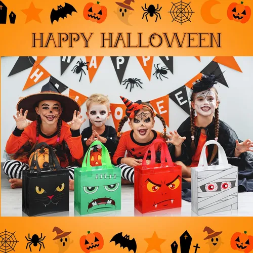 Miniatura 5 de Windyun 48 bolsas no tejidas de Halloween, reutilizables, bolsa de regalo, saco de fantasma, calabaza, fantasma, bolsas multifuncionales con asa